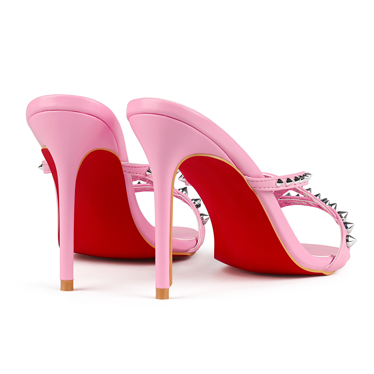 85mm Women's Sandals Round Open Toe Red Bottom Rivet Mules Heels Slip on Stilettos-MERUMOTE