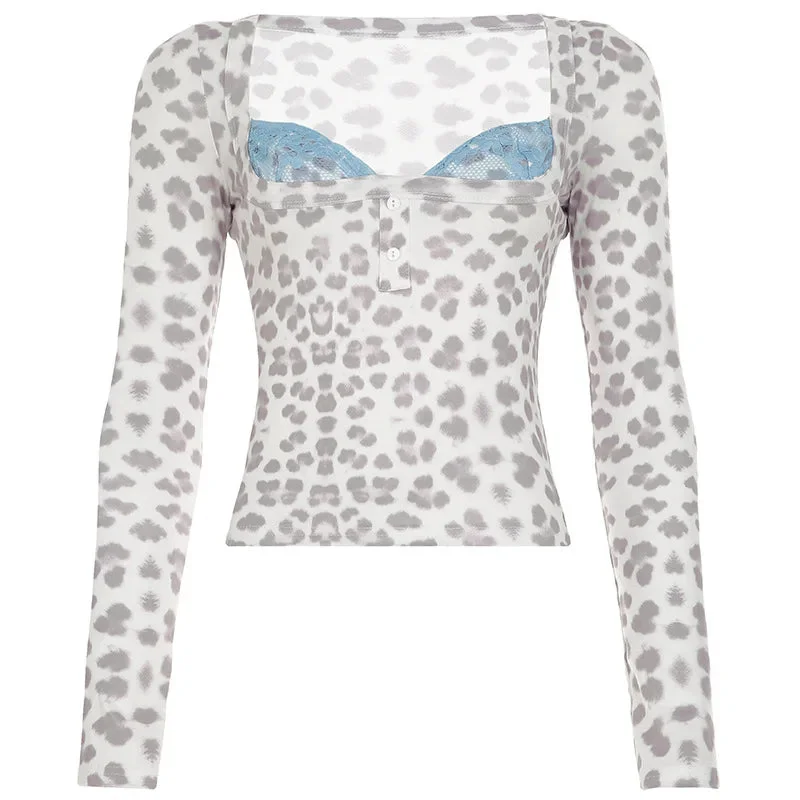 Toloer White Leopard Printed Lace Patchwork Crop Top-Outfit Ideas