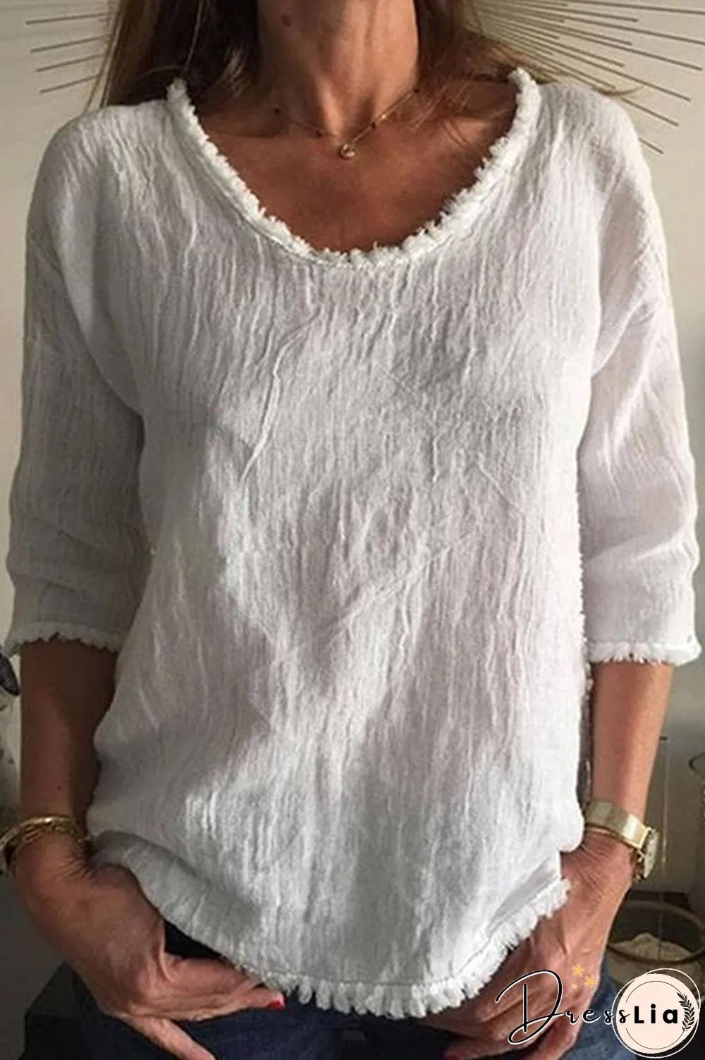 Raw Edge O Neck Loose T Shirt