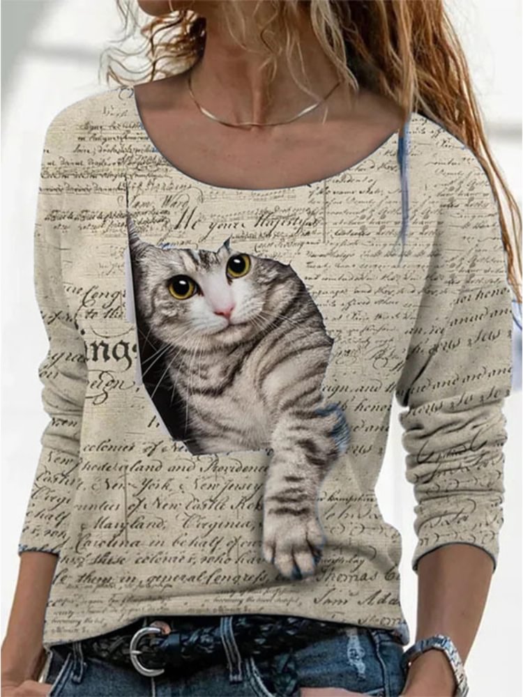 Artwishers Lovely Cat Peeking Print T Shirt