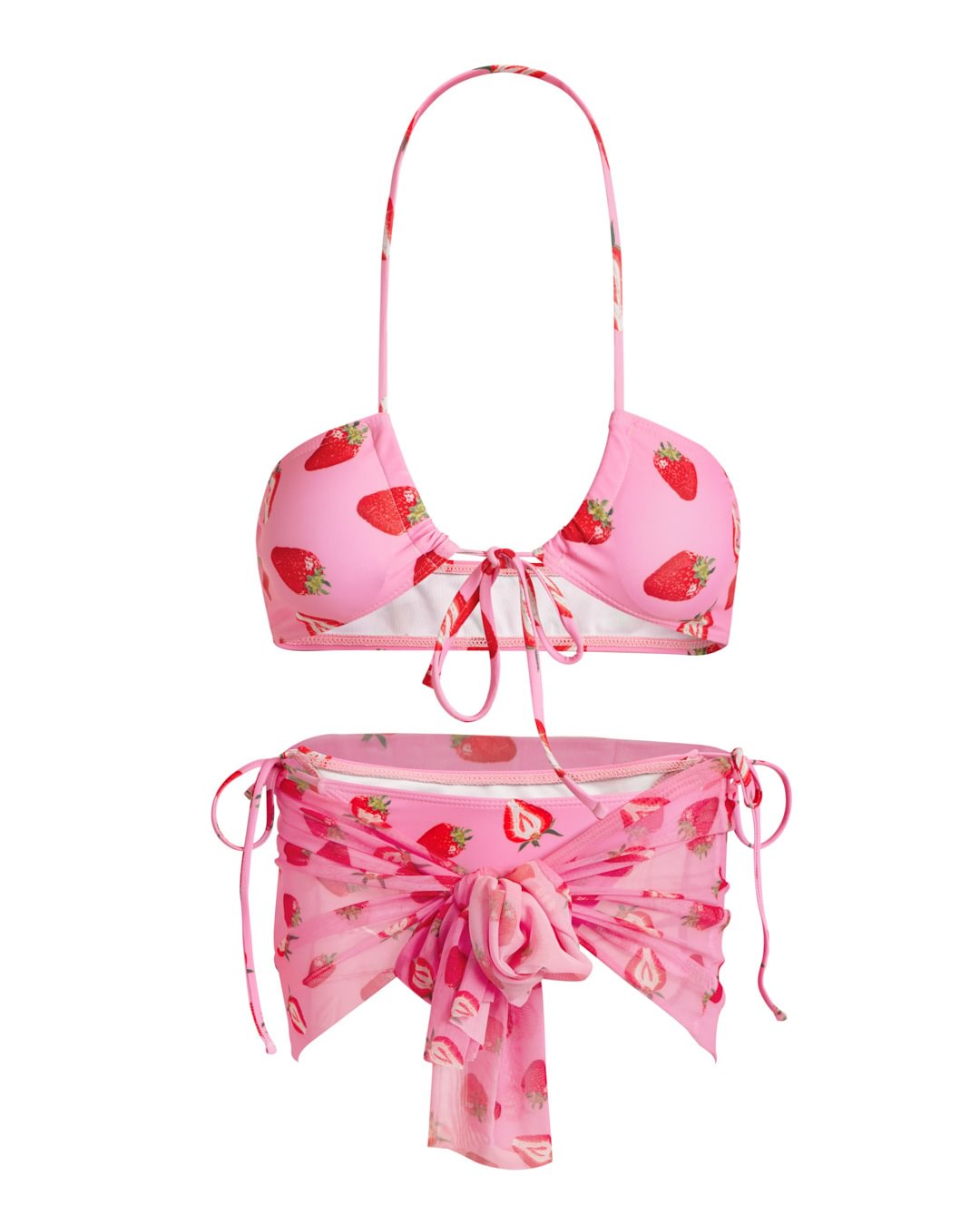 FashionV-FashionV Strawberry Print Halter Bikini Swimsuit & Beach Skirt