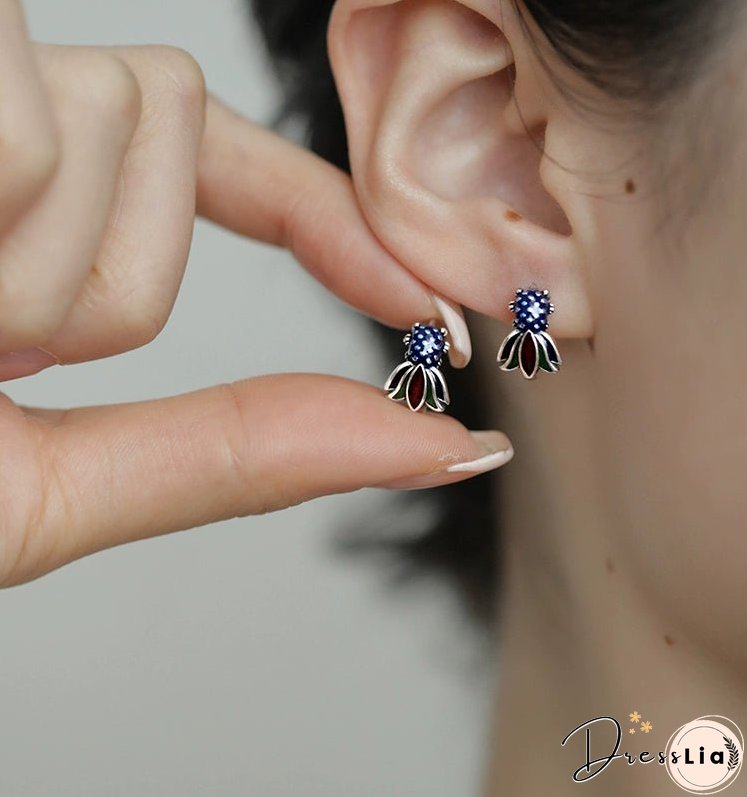 Enamel S925 Sterling Silver Blue Koi Fish Earrings Ladies Design Sense Temperament Retro National Style Earrings