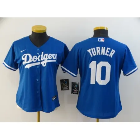 Women's Los Angeles Dodgers #10 Justin Turner Blue Cool Base Stitched MLB Jersey(Run Small)