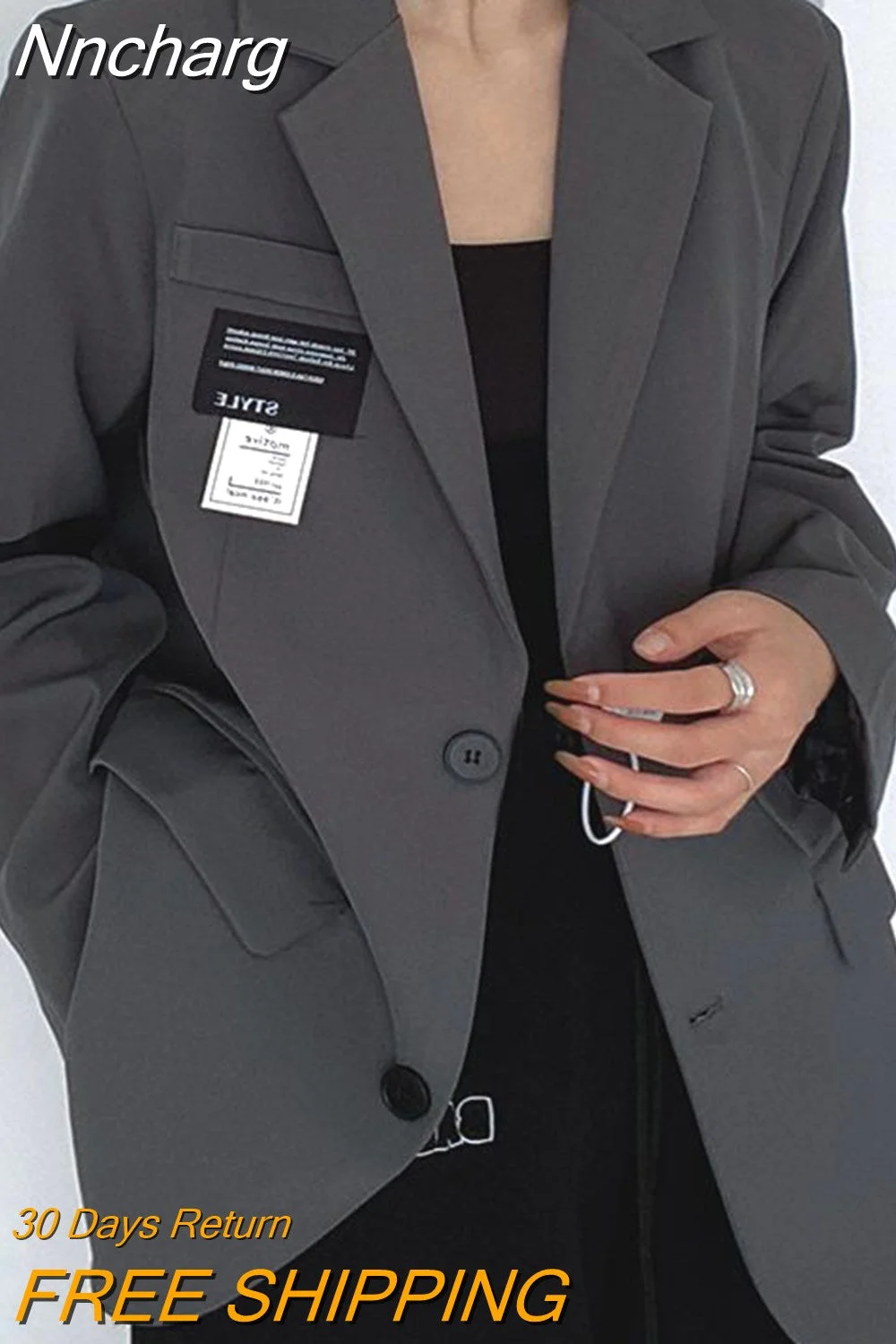 Nncharge Women Autumn Korean Elegant Soft Coat Office Lady Solid Harajuku Loose Pocket Single Breasted Trendy Fashion Suit