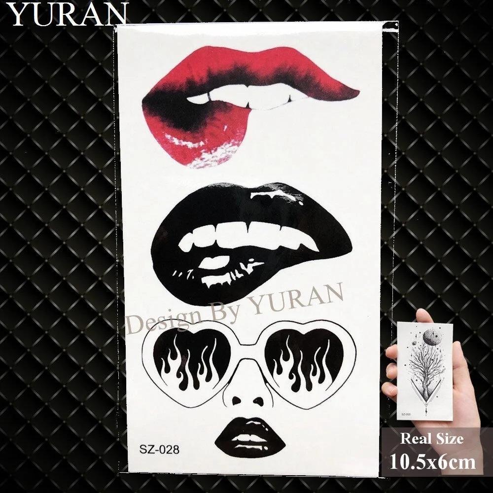 YURAN Black Mountain River Geometric Tattoo Stickers Women Body Arm Moon Temporary Tattoo Men Ankle Wolf Round Fake Tatoo 3D