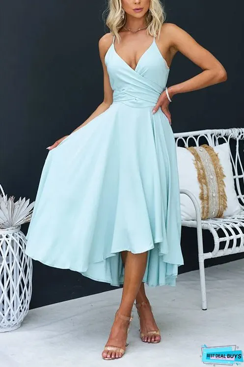 Cross V Neck Tie Back Swing Midi Cami Dress