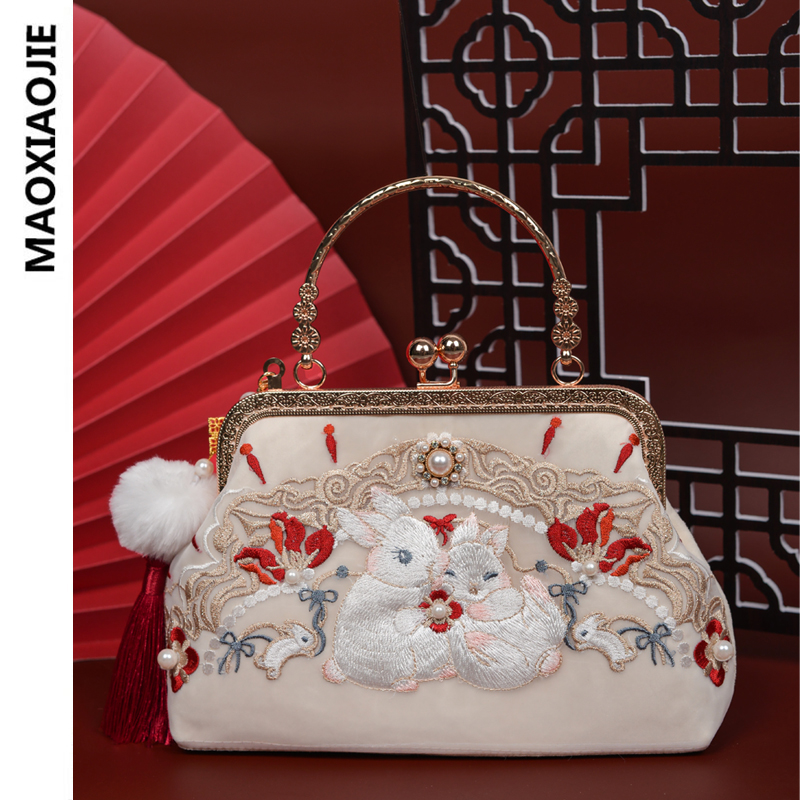 New Year Rabbit Embroidered Bag Antique Handbag Messenger Bag