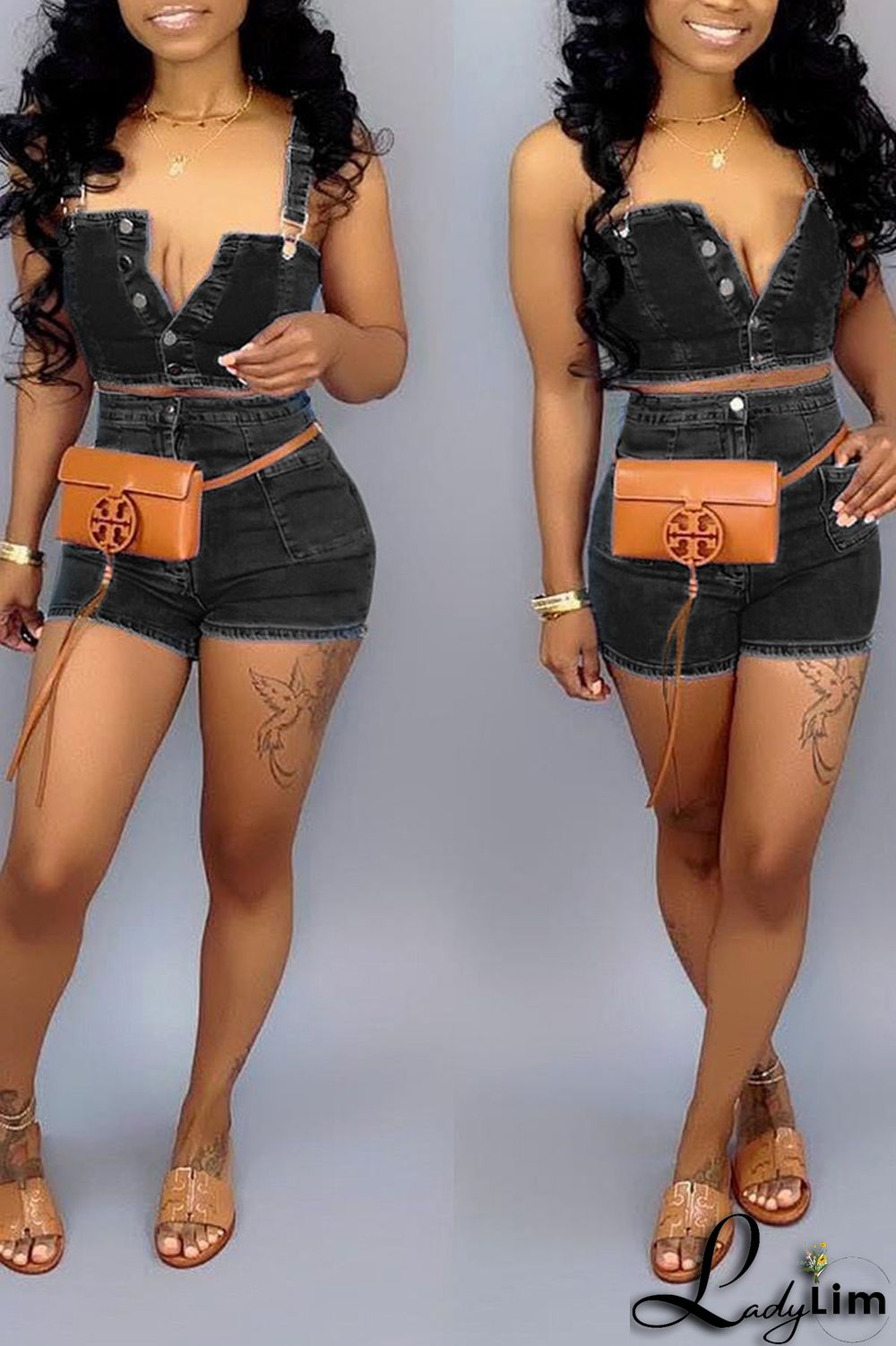 Black Sexy Solid Patchwork Buckle Spaghetti Strap Sleeveless Two Pieces(Without Belt)