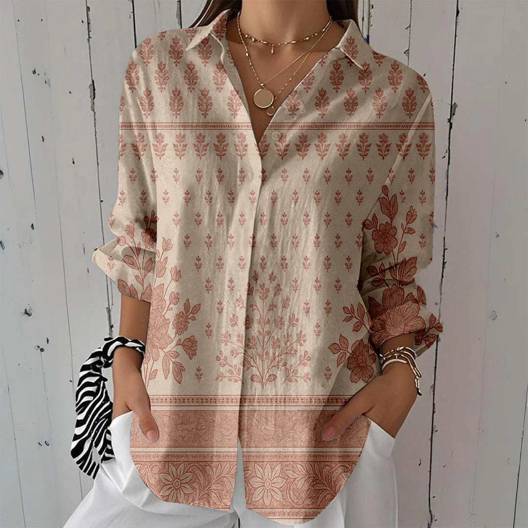 Style & Comfort for Mature Women Women Geometric,Pink DZCL0295 3/4 Sleeve Shirt Collar Printed Button Tops