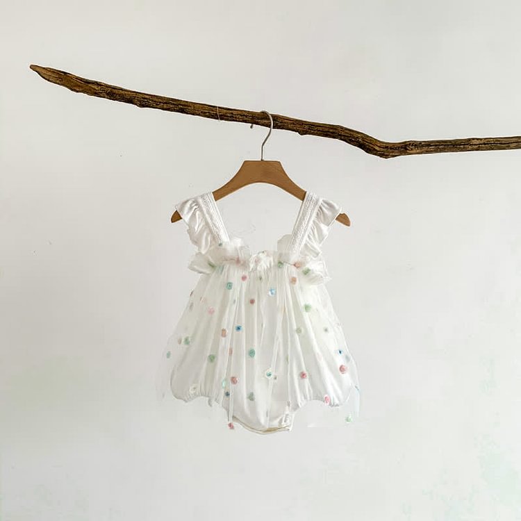 Baby Flower Strap Mesh Skirted Bodysuit