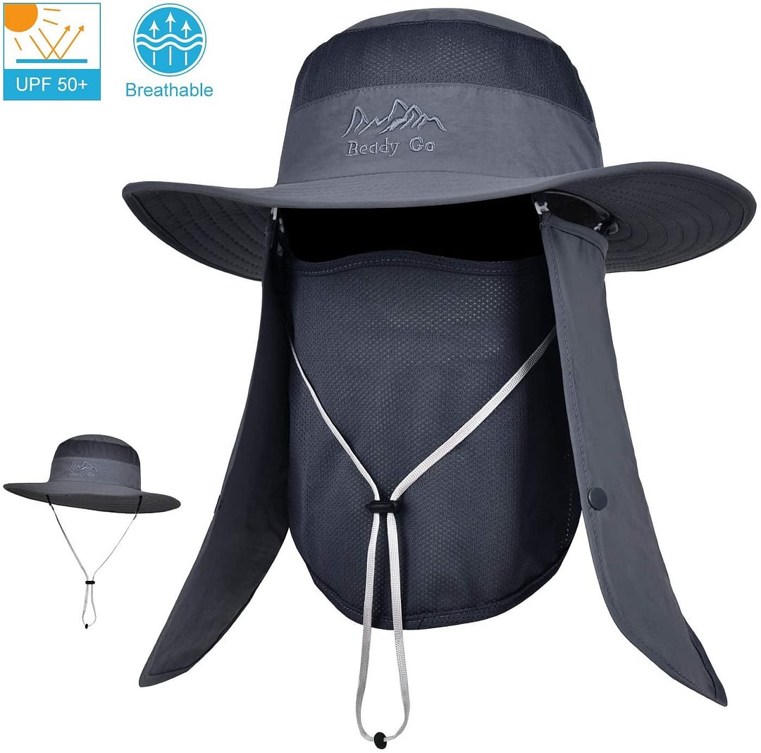 UPF 50+ Sun Protection Cap Wide Brim Fishing Hat with Face & Neck Flap