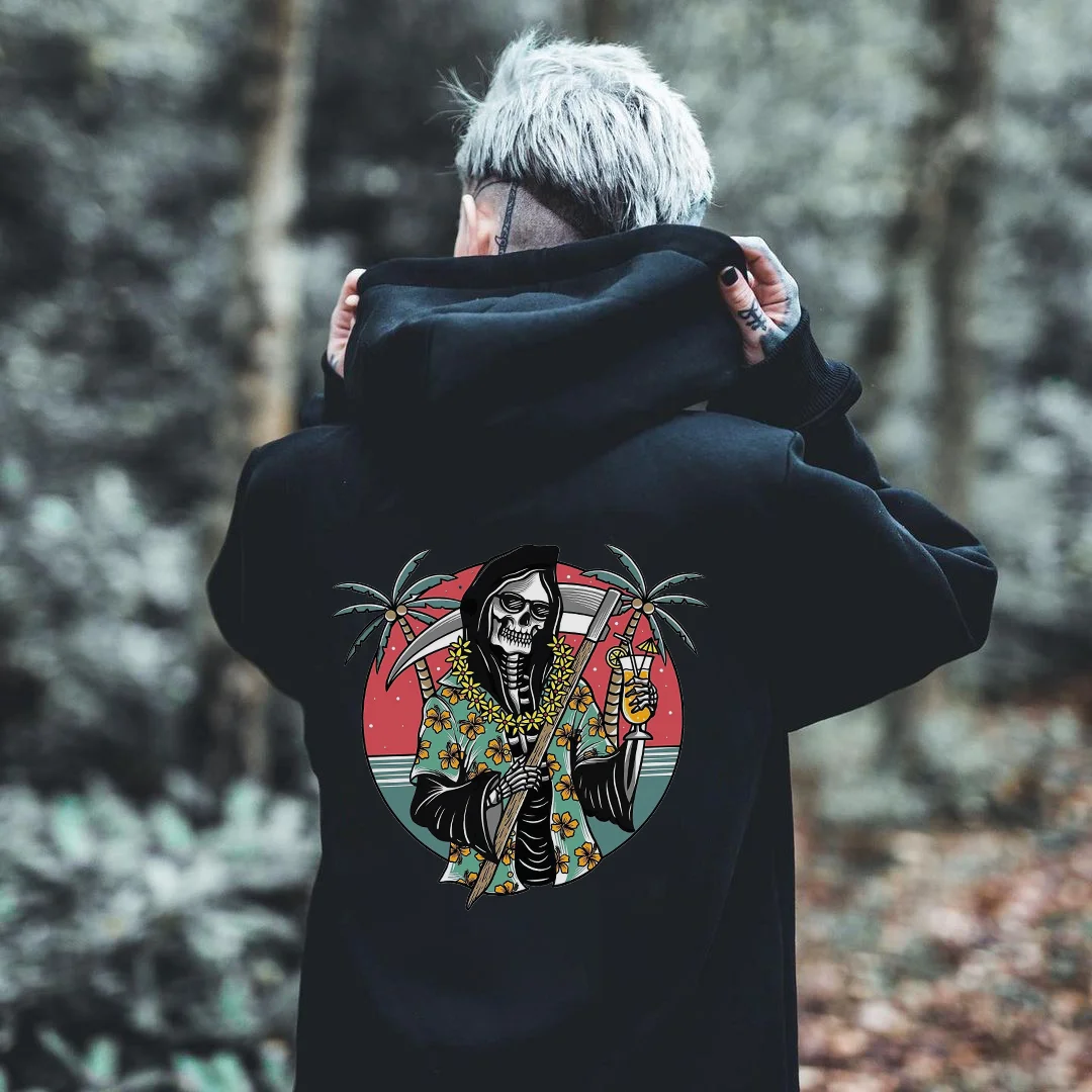 Grim Reaper Vacation Printed Men's Hoodie - Krazyskull