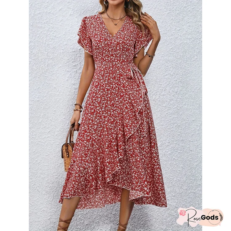 Printed Short Sleeve Swing Women Dress