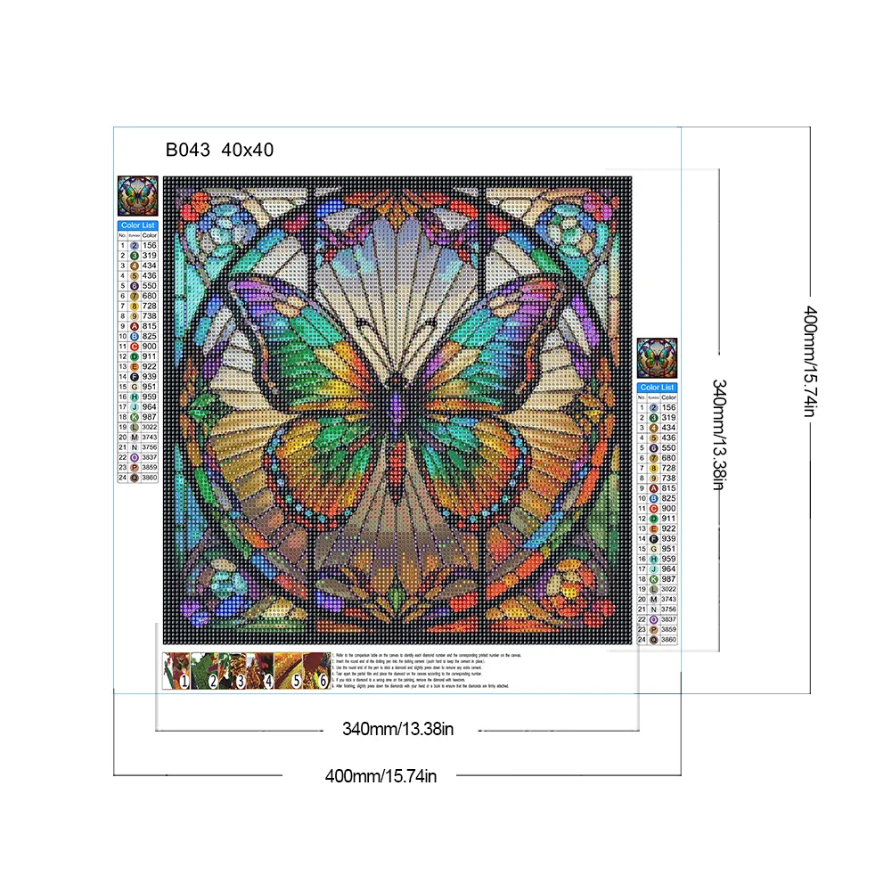 Diamond Painting - Full Round Drill - Stained Glass Butterfly(Canvas|40*40cm)