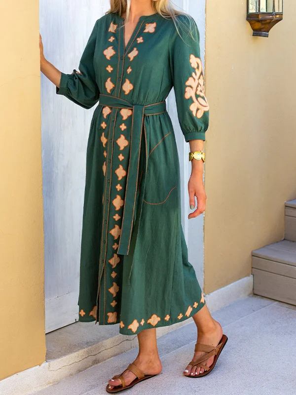  Casual holiday embroidered tie dress