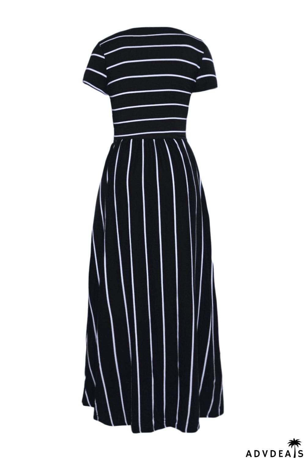 Striped Black Short Sleeve Maxi Dress