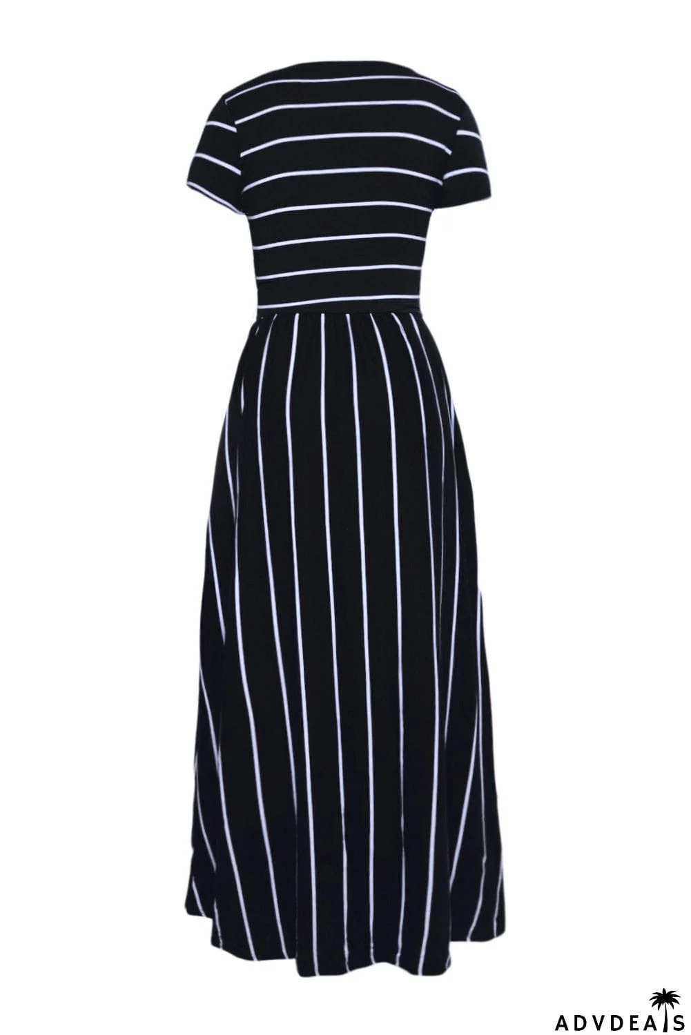 Striped Black Short Sleeve Maxi Dress