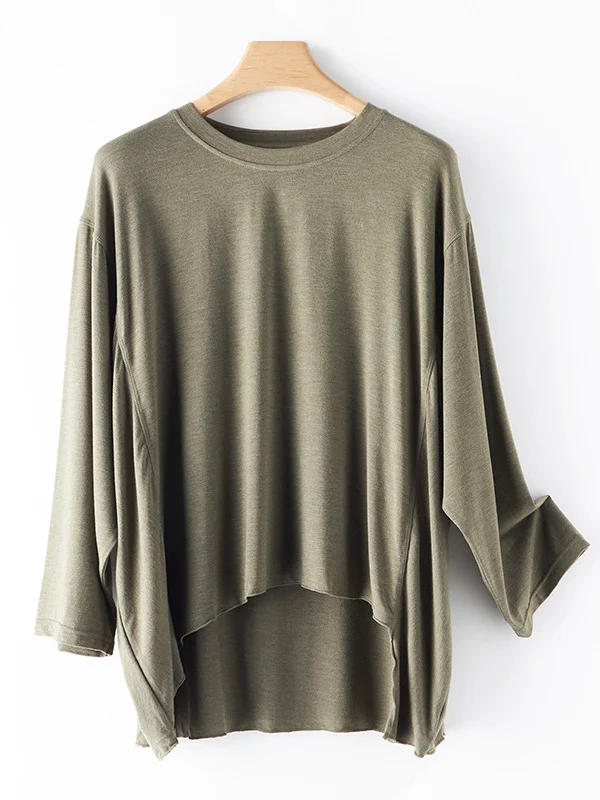 Simple Solid Color High-Low Asymmetric Modal Pajama Top