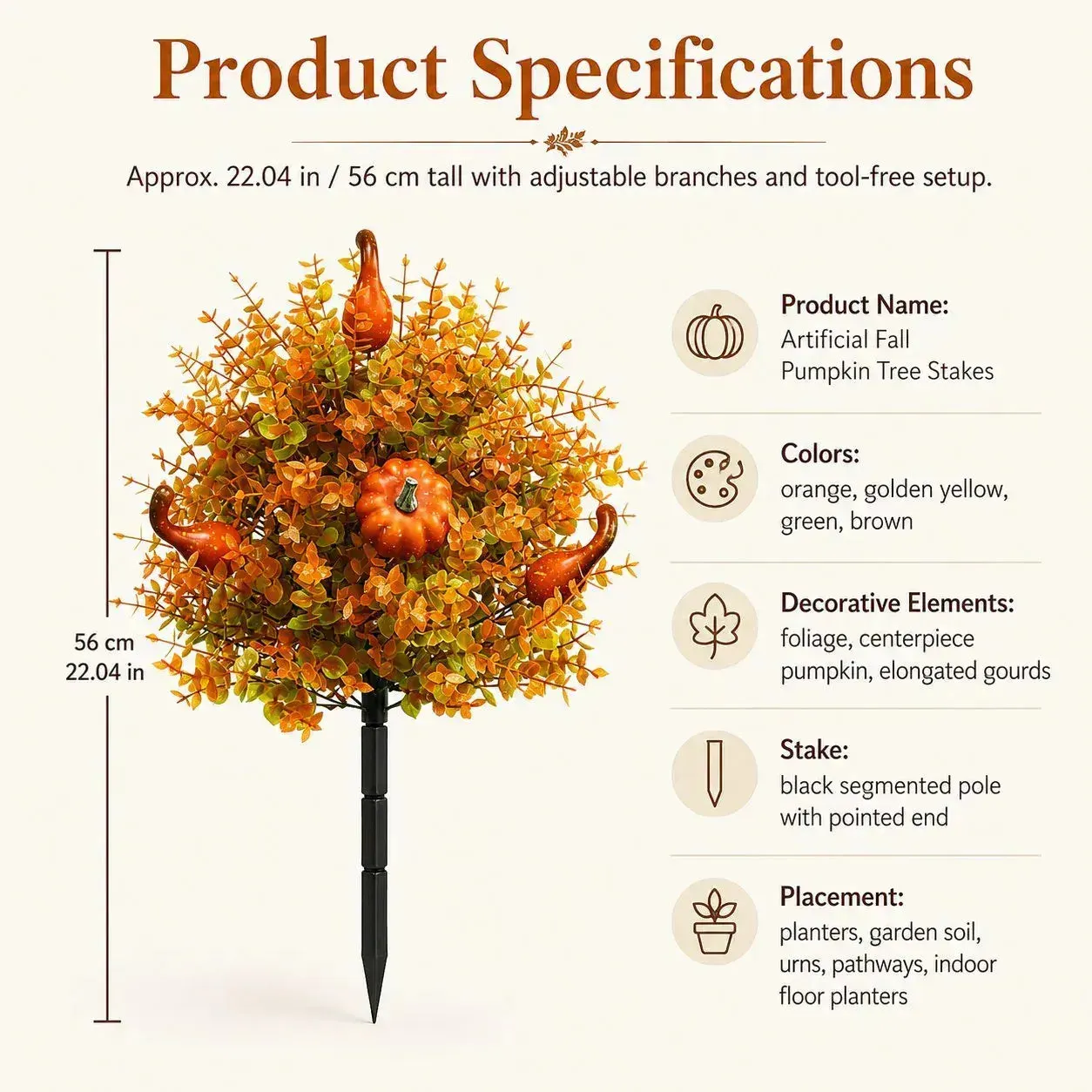 Artificial Fall Pumpkin Tree Stakes - Porch, Planter & Pathway Decor