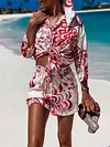 Floral-Print Long Sleeves Top+Short Bottom