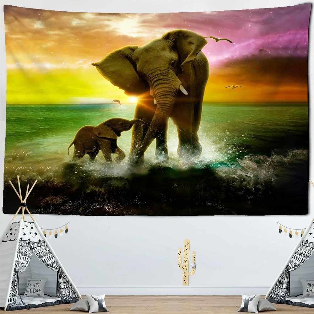 Elephant Indian Mandala Tapestry Starry Scenery Wall Hanging Bohemian Gypsy Psychedelic Tapiz Witchcraft Tapestry