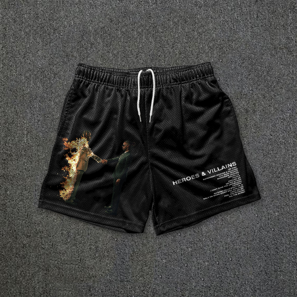 Metro Boomin Heroes And Villains Graphic Mesh Shorts - SOPULA