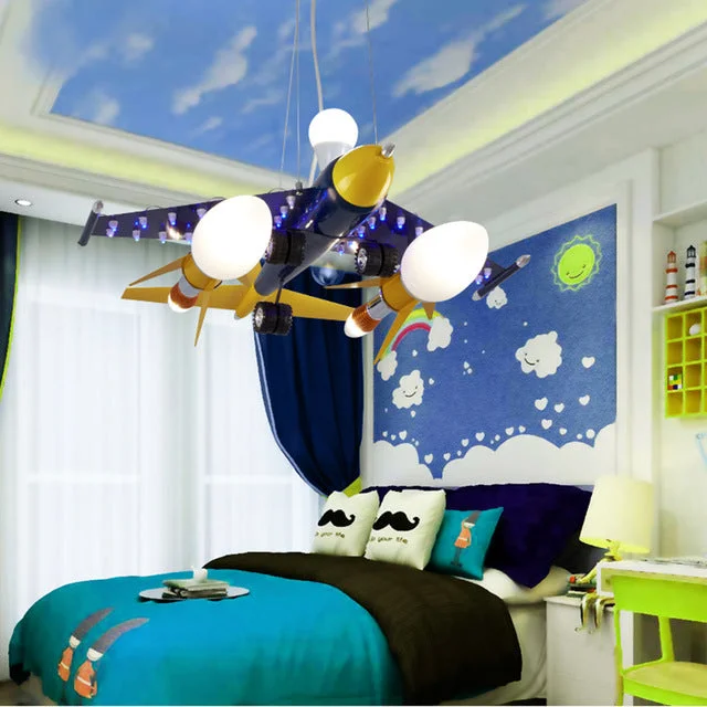 Airplane Hanging Lamp Chandelier Light For Kids Gift Children's Room Bedroom Cartoon Boys Christmas Decorations For Home Fixture