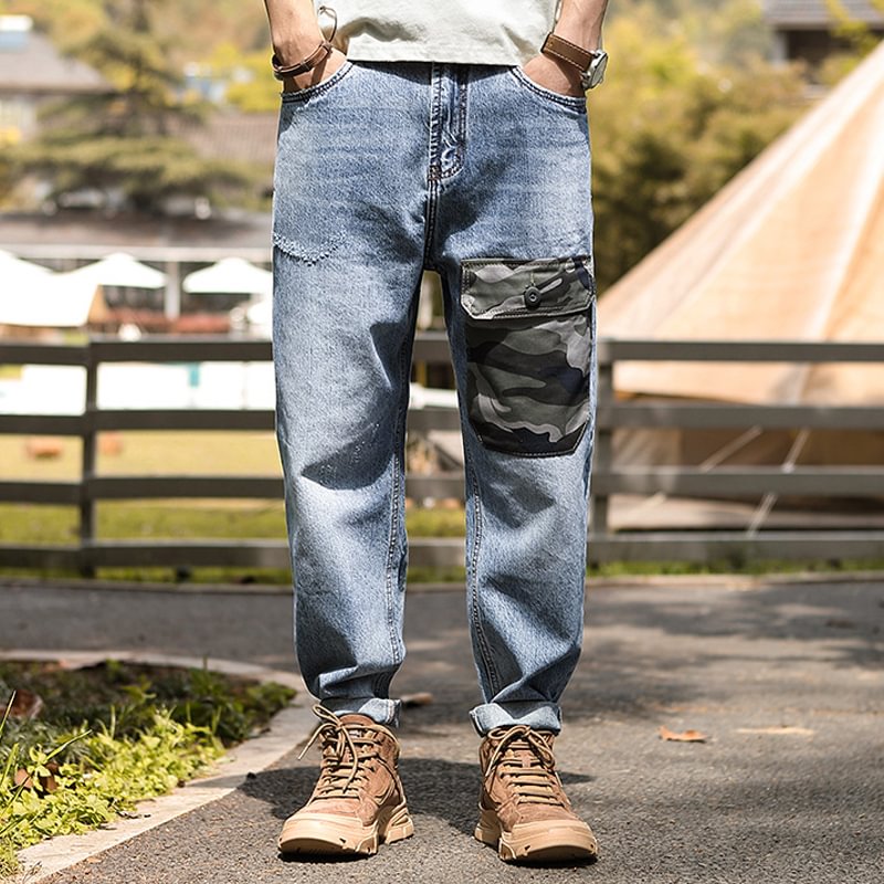 Vintage Straight Camo Pocket Jeans
