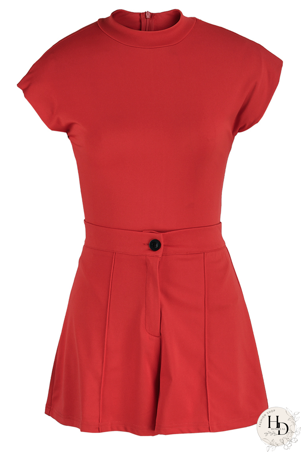 Pink Sexy Solid Patchwork Half A Turtleneck Sleeveless Two Pieces