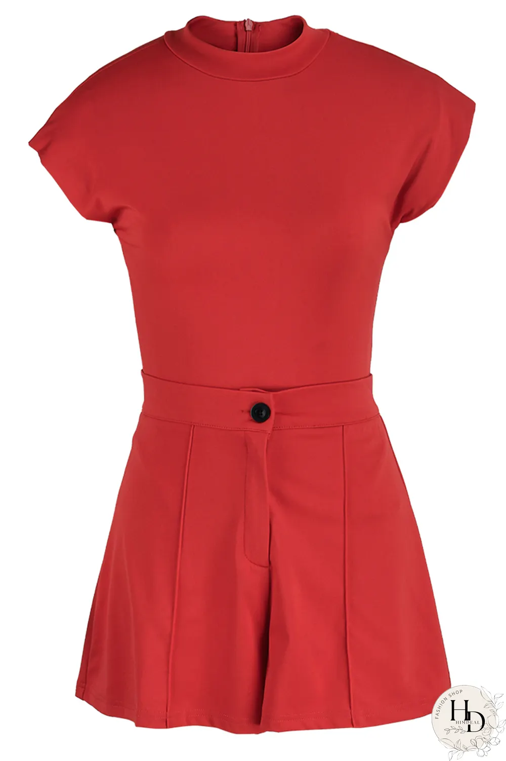 Pink Sexy Solid Patchwork Half A Turtleneck Sleeveless Two Pieces