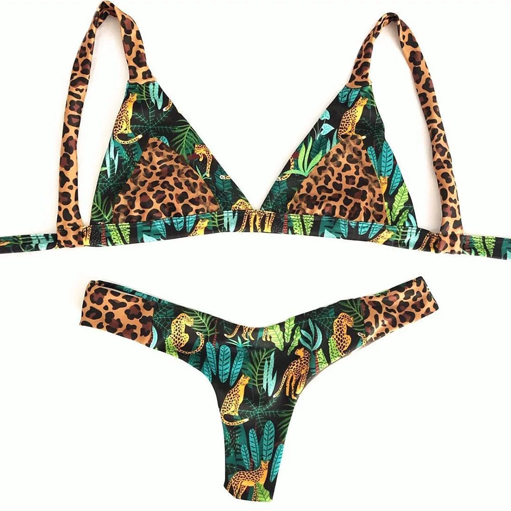 2022 New Sexy Low Waist Bikini Sets Beach Cover Up Print Leopard Swimwear Women Brazil Swimsuit Beachwear Bathing Suit biquini