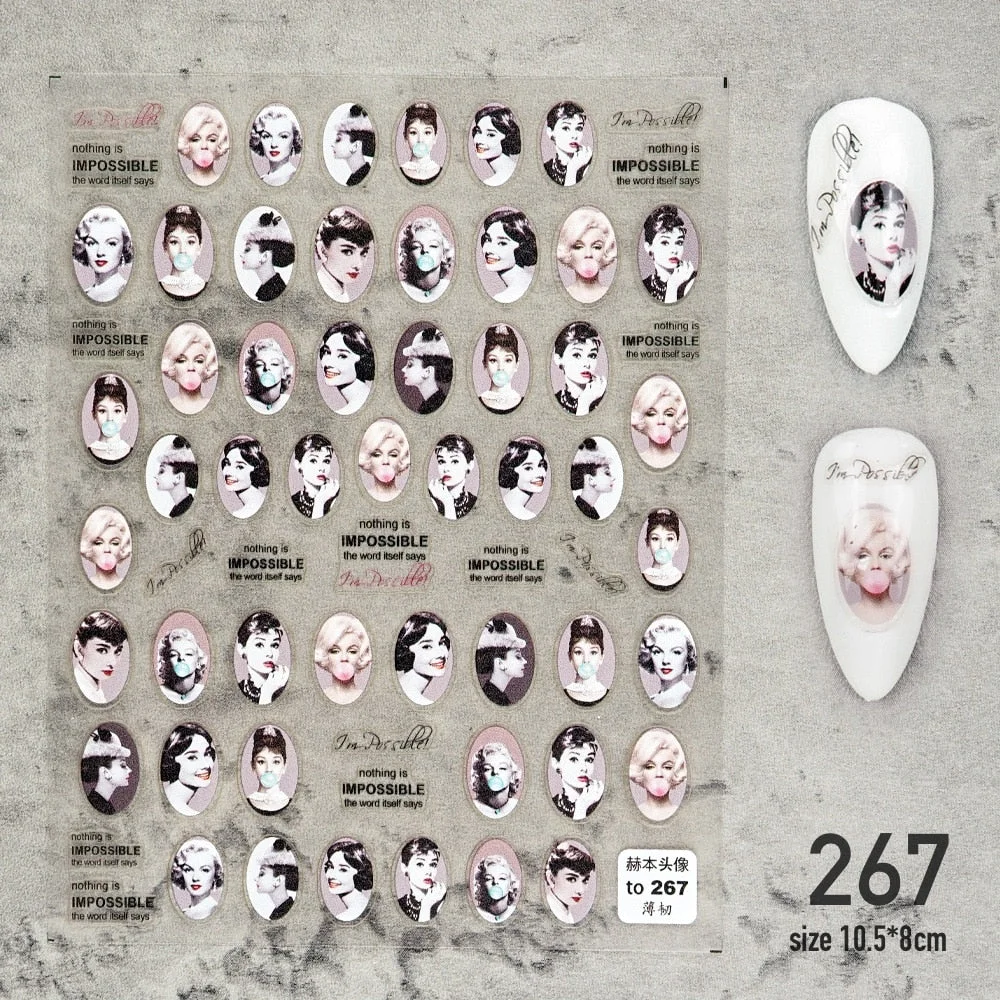 Nail Art Sticker water decal decorations Beauty Woman Marilyn Monroe Audrey Hepburn DIY Watermark Decals Nail Art Sticker