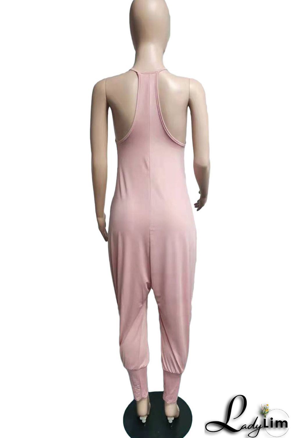 Orange Casual Solid Split Joint O Neck Jumpsuits