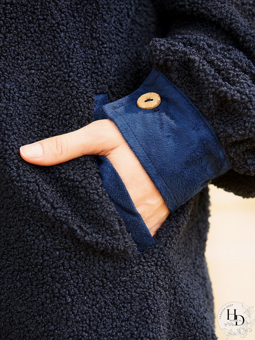 Fleece Patchwork Solid Color Hooded Long Sleeve Coat
