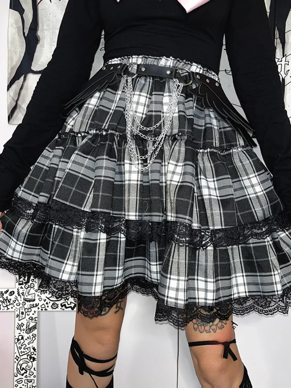 Checkered High Rise Bubble Skirt