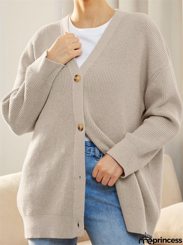 Female Versatile Trendy V-neck Solid Color Knitted Sweater