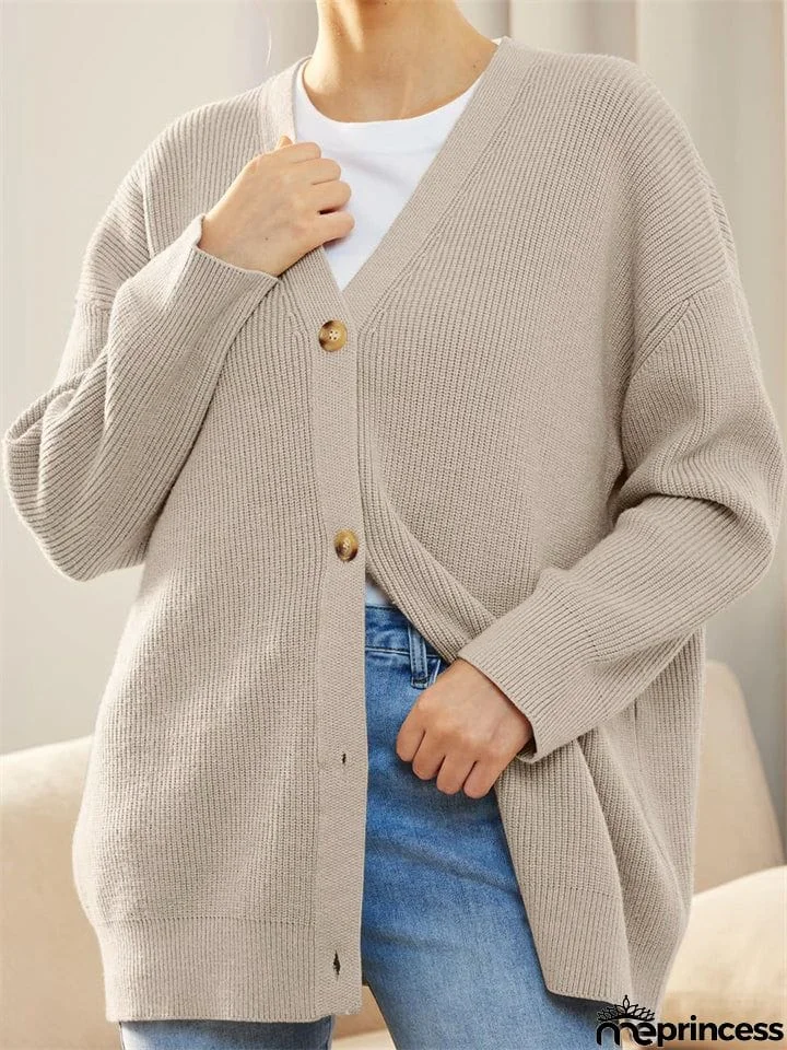 Female Versatile Trendy V-neck Solid Color Knitted Sweater