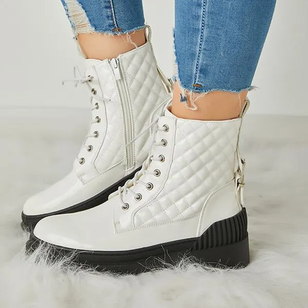 Women Vintage Motorcycle Mid Heel Platform Boots