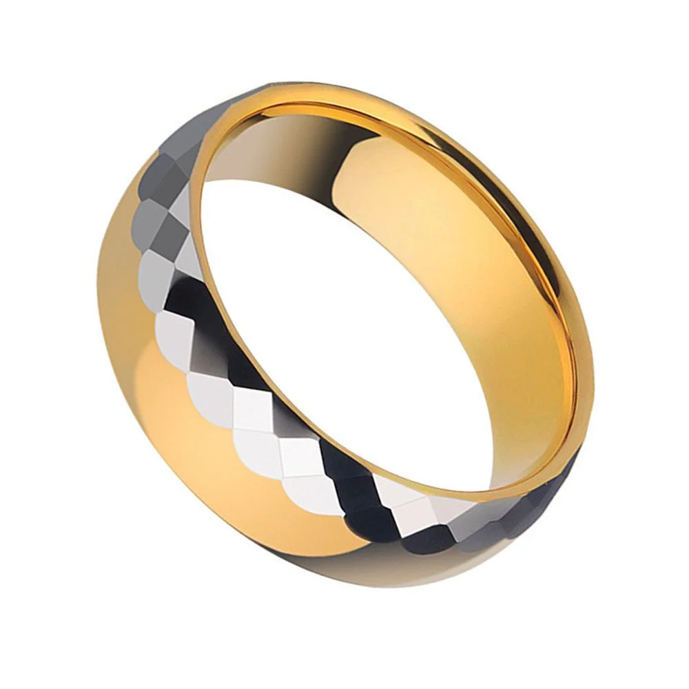 6MM 8MM Couples Tungsten Rings Mirror Polished Angular Smooth 24K Gold Plated