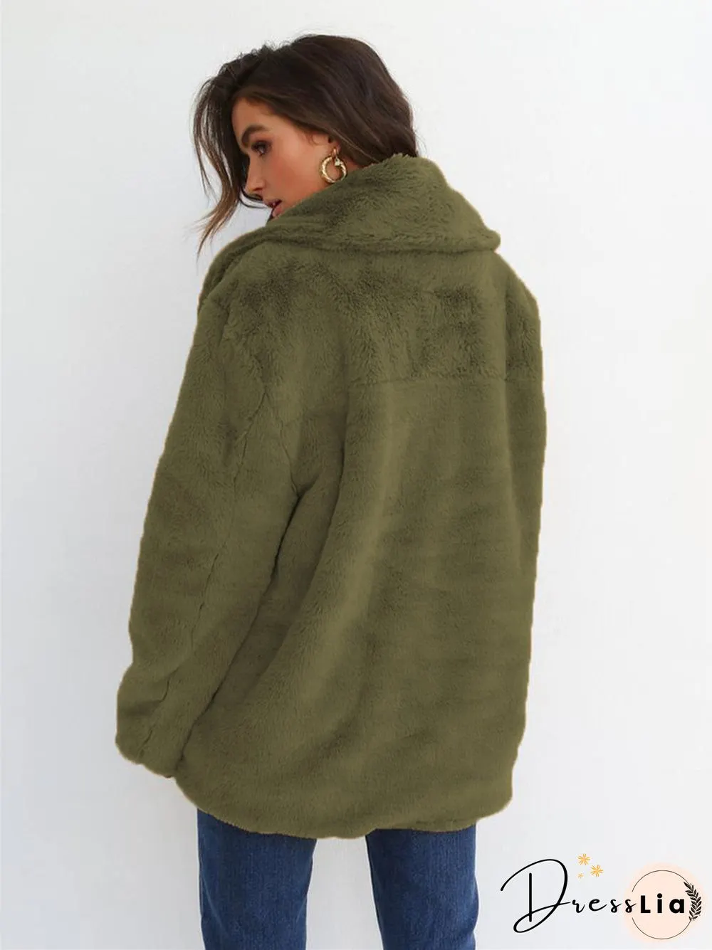 Fashion Solid Color Sexy Plush Lapel Coat