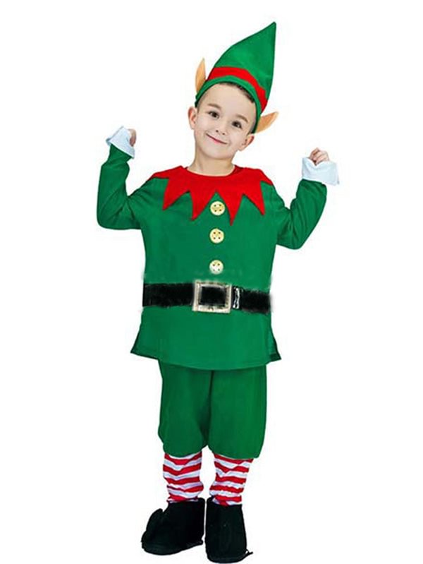 Kids Elf Costume Christmas Santa Helper Costume-elleschic