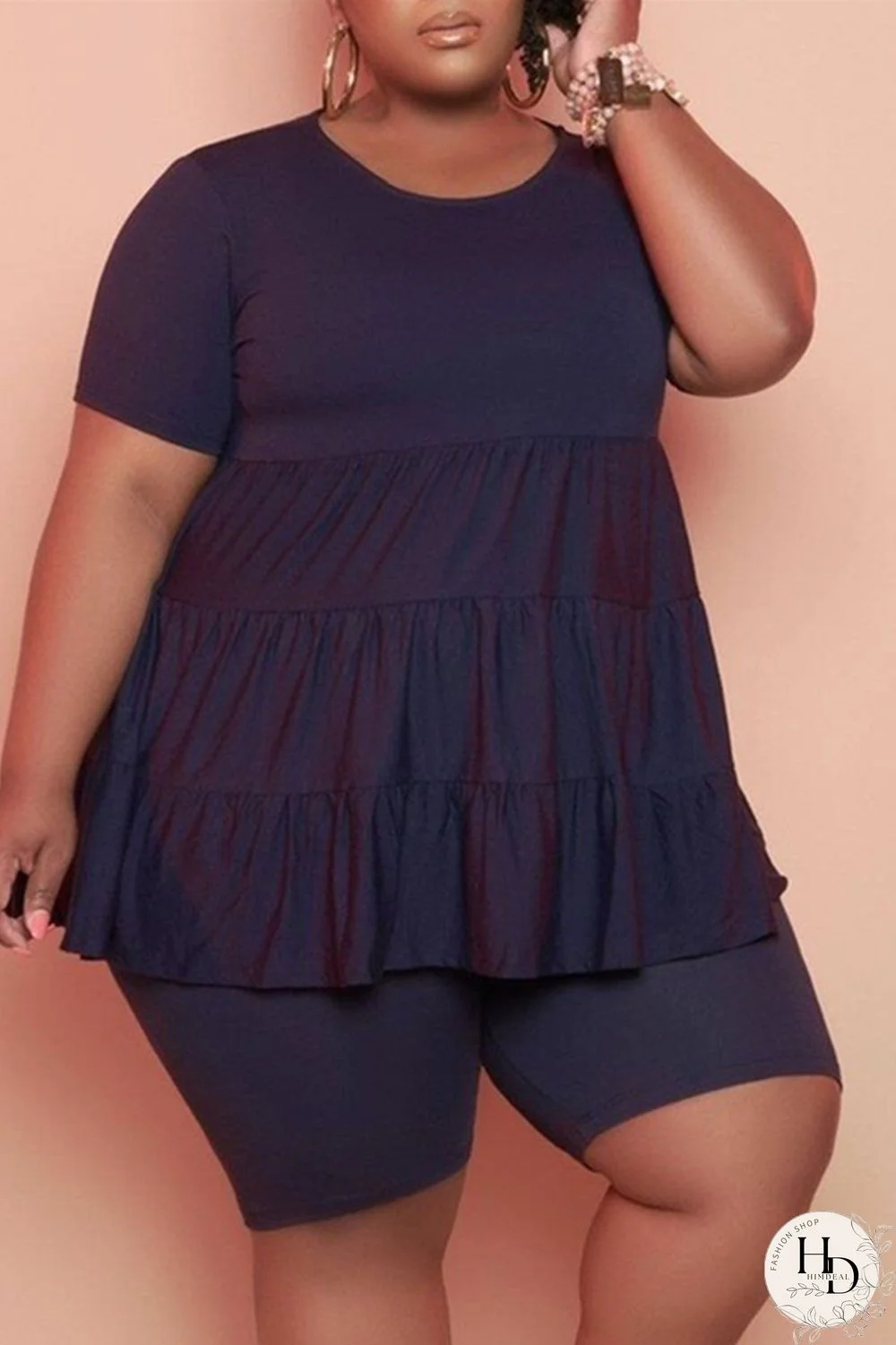 Yellow Fashion Casual Solid Basic O Neck Plus Size Two Pieces