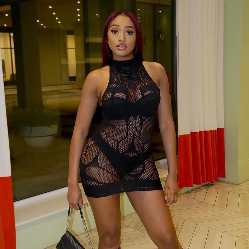 Uveng Uveng Fashion Women's 2023 Spring New Solid Color Sexy Bag Hips Perspective Dress Women