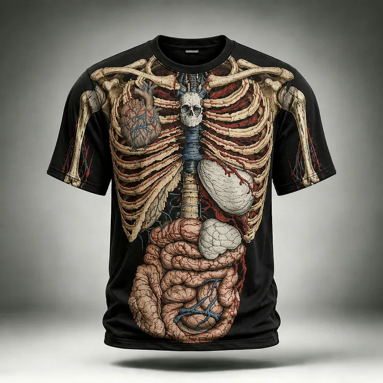 Men's Retro Human Anatomy Art 3d Printing Short Sleeve Crewneck T-shirt