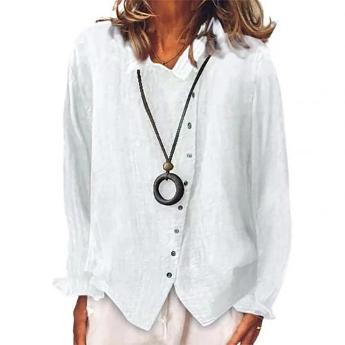 Spring Summer Shirt Women Solid Color Long Sleeve Irregular Single-breasted Cotton Linen Shirt Jacket Coat Blouse