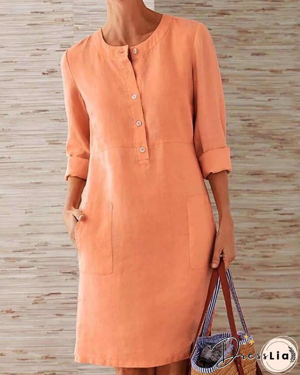 Women's Shift Dress Knee Length Dress - 3/4 Length Sleeve Summer Fall Hot Casual vacation dresses Red Orange Khaki Dark Gray Gray Light Blue S M L XL XXL 3XL 4XL 5XL