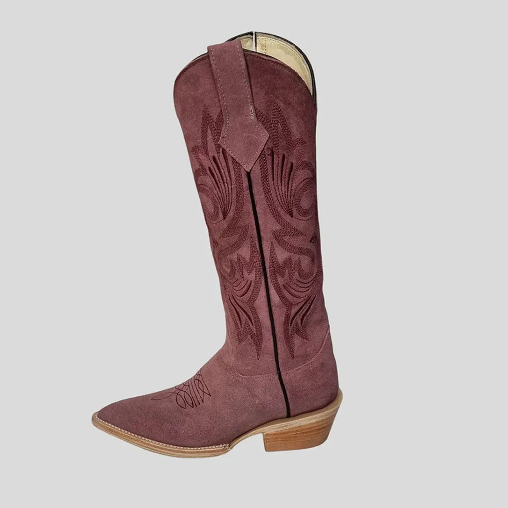 Dusty Purple Faux Suede Embroidered Mid-Calf Snip Toe Cowgirl Boots Nicepairs