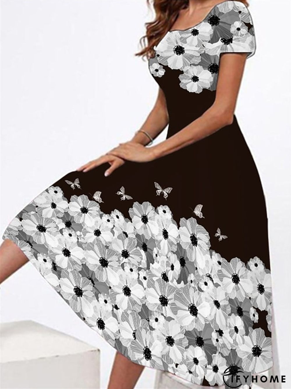 Women's Casual Dress T Shirt Dress Tee Dress Sheath Dress Graphic Floral Print Crew Neck Midi Dress Vintage Elegant Daily Holiday Short Sleeve Regular Fit Black White Yellow Winter Fall S M L XL XXL | IFYHOME
