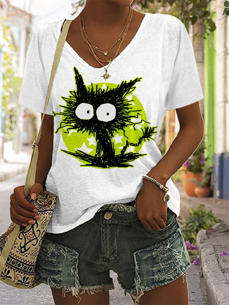 Artwishers Black Unkempt Kitten Print T Shirt