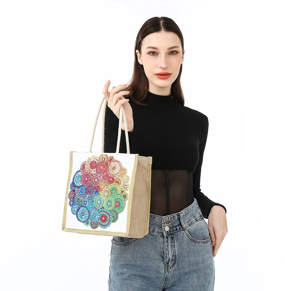 Mandala Diamond Painting Handbag DIY Linen Shopping Tote Bag